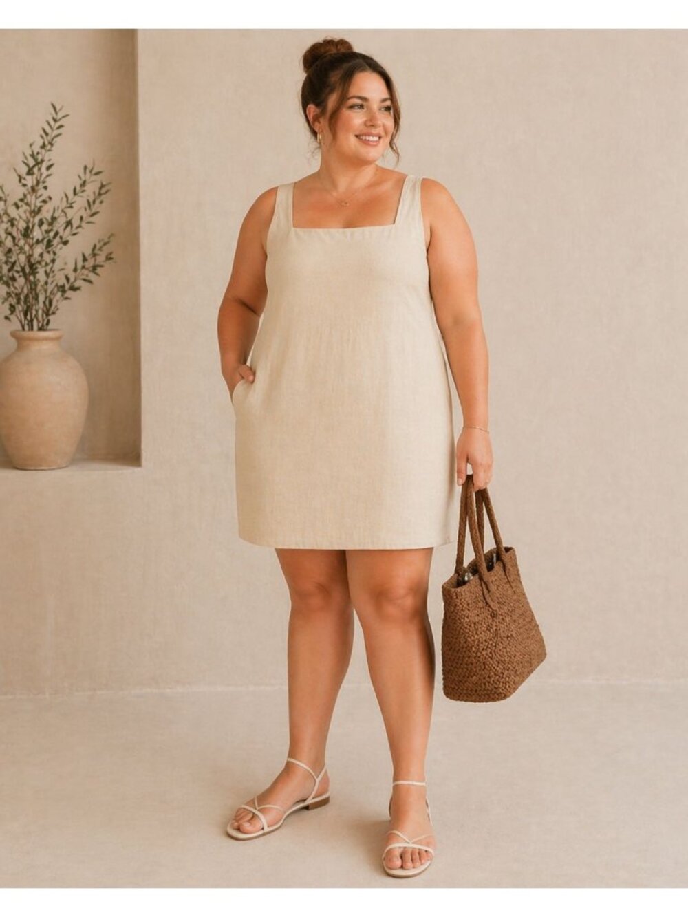 Abercrombie Linen Blend Mini Dress XXL Beige Sleeveless Wide Strap NWT